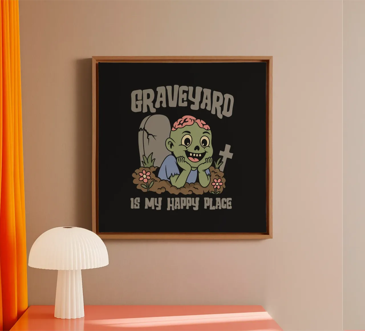 Graveyard is my happy place canvas with Floater frame by Loobs
