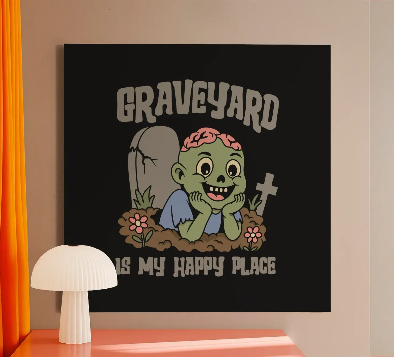 Graveyard is my happy place canvas with Floater frame by Loobs