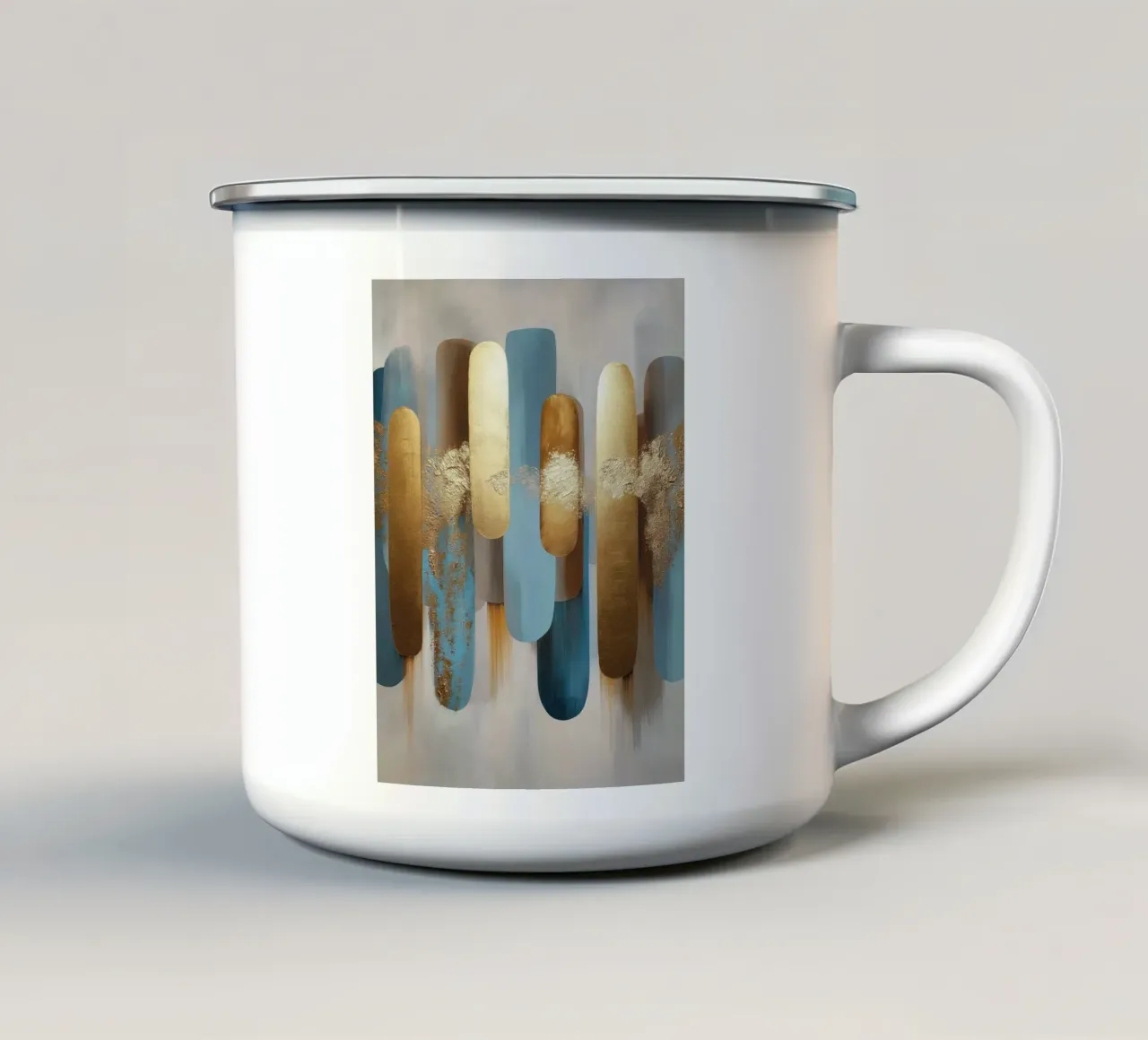 Forme astratte con blu e oro tazza in smalto da Pictura