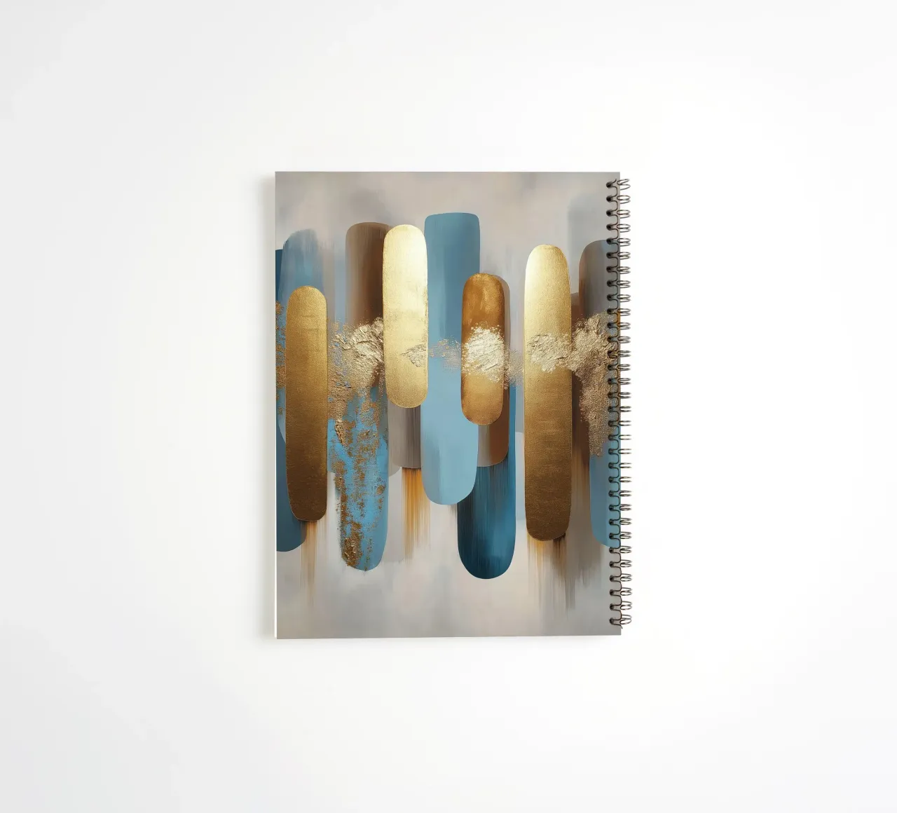 Abstract shapes with blue and gold spiral notebook by Pictura
