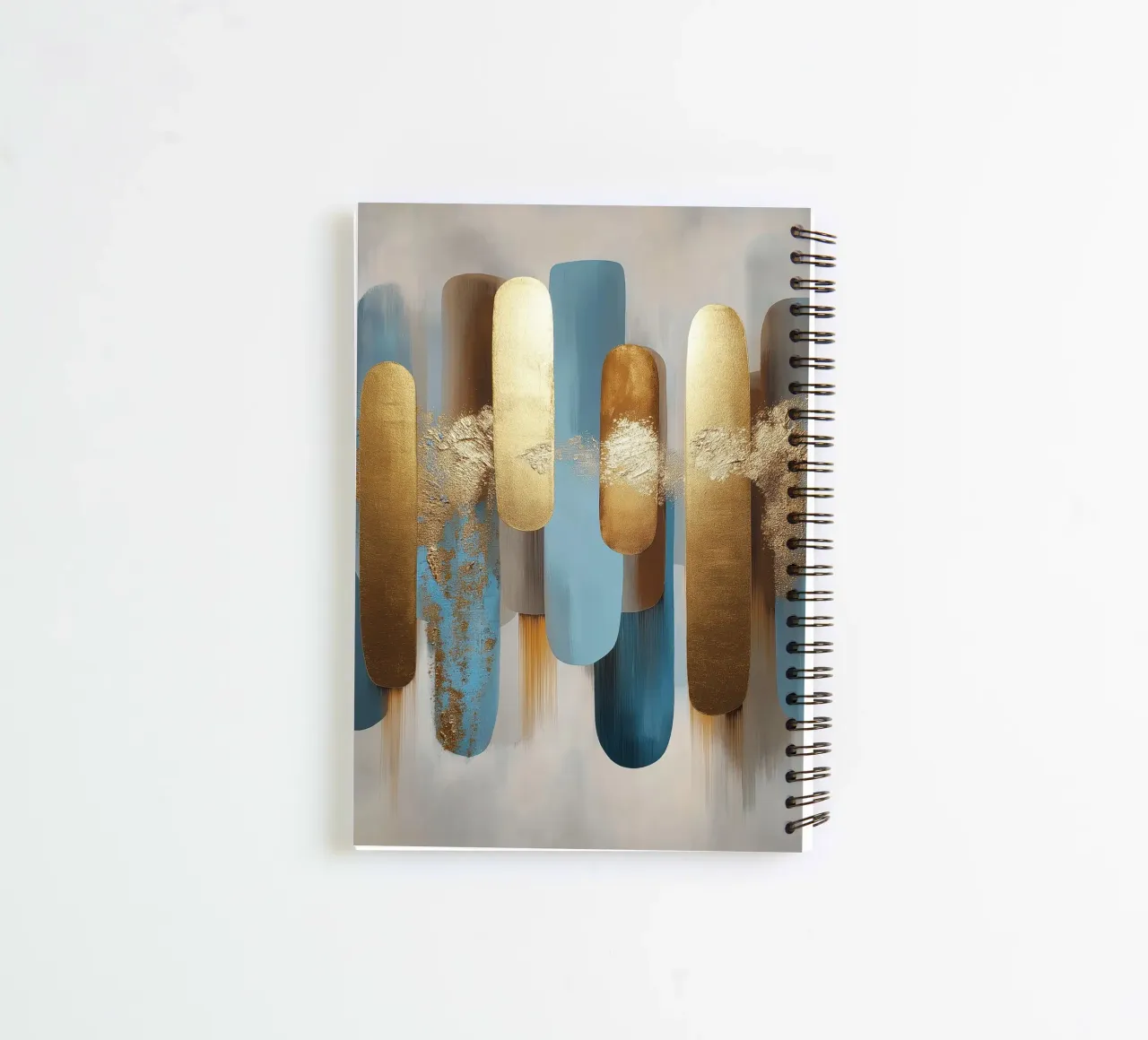 Abstract shapes with blue and gold spiral notebook by Pictura
