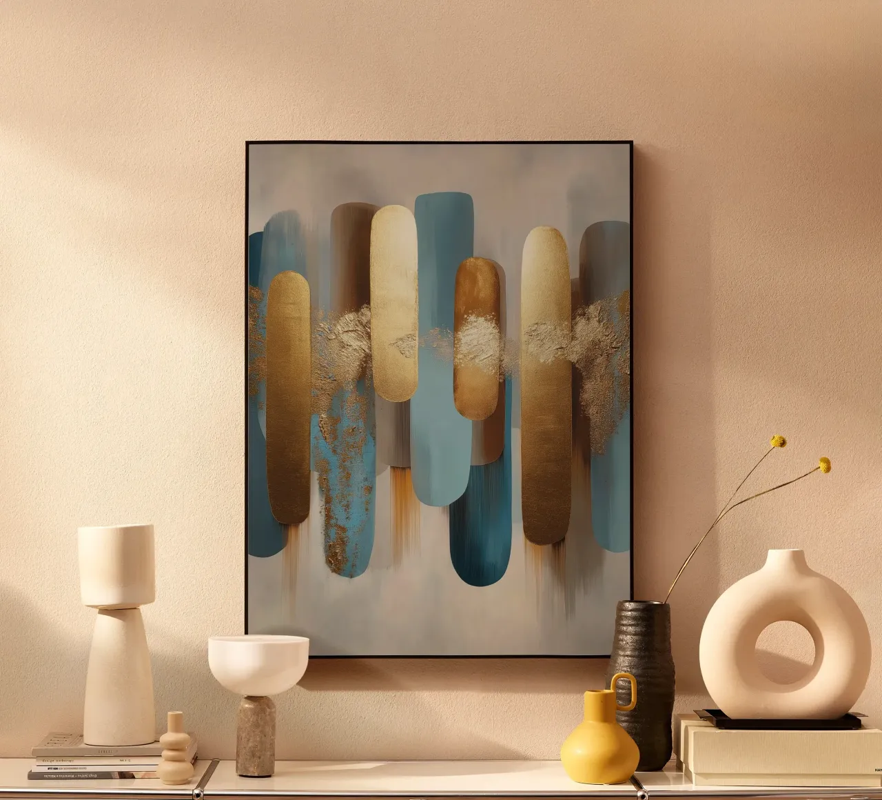 Forme astratte con blu e oro plexiglass da Pictura