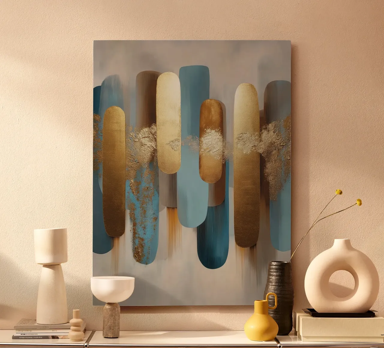 Abstract shapes with blue and gold alu-dibond by Pictura