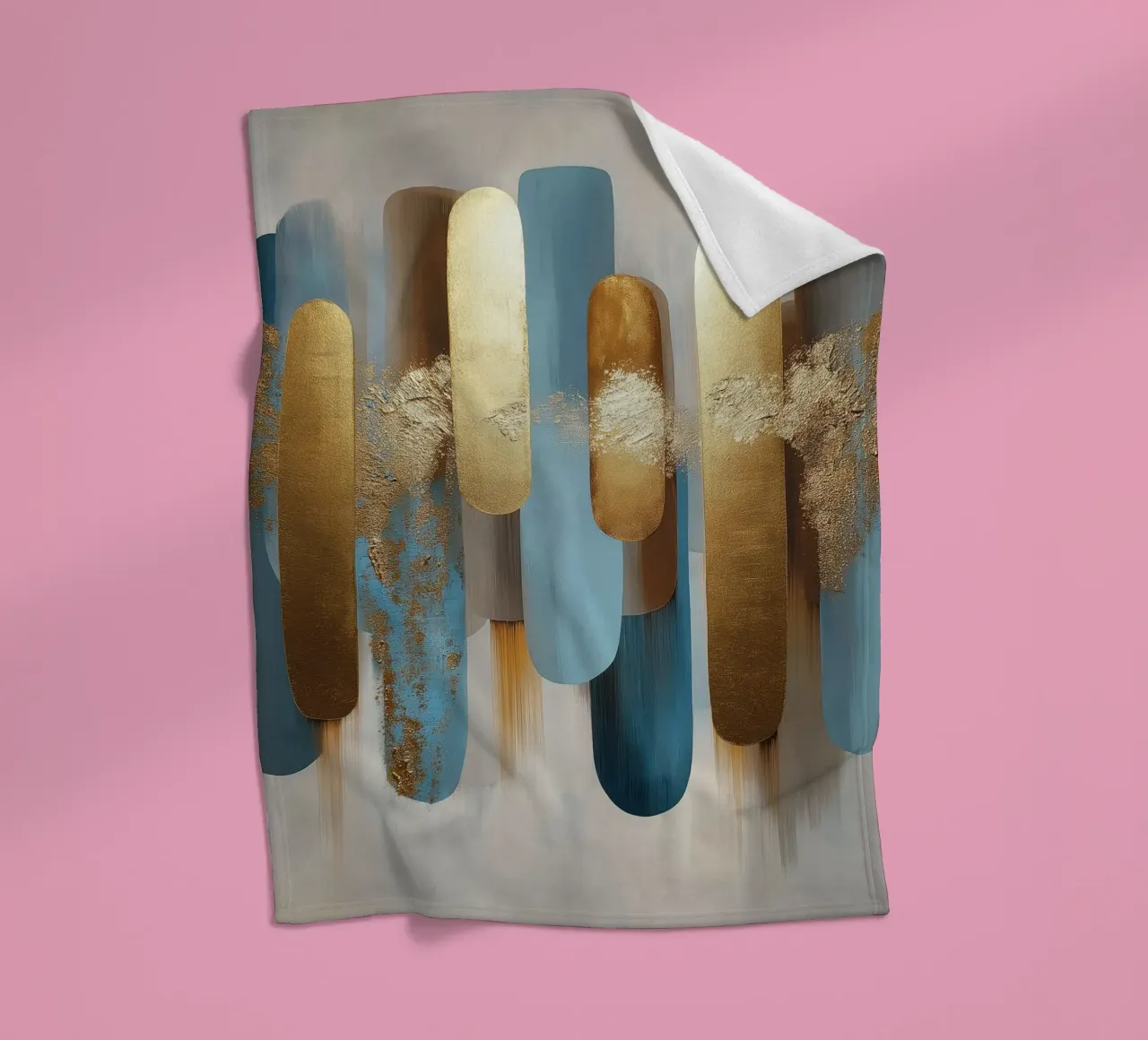 Forme astratte con blu e oro coperta in pile da Pictura