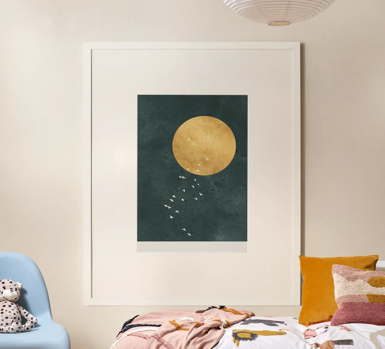 birds on the moon poster con telaio in alluminio da vintageshop