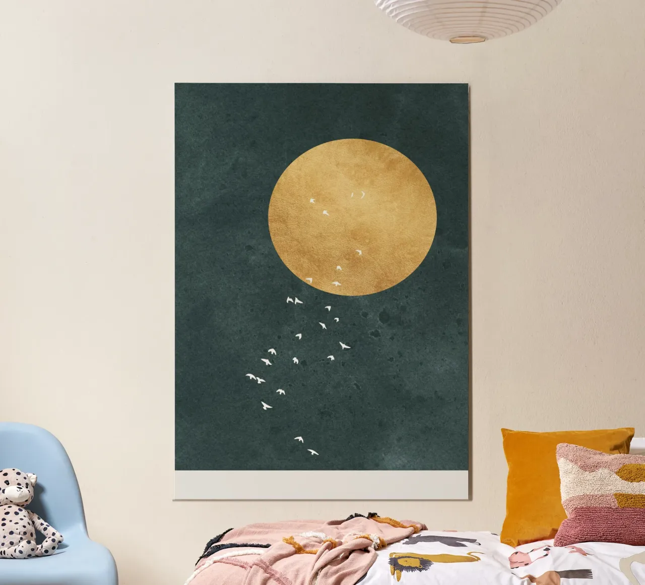 birds on the moon poster con telaio in alluminio da vintageshop