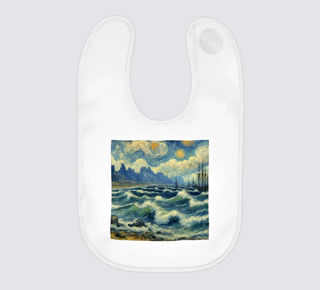 the boat sailed on big waves baby bib by Piper Shop Oke