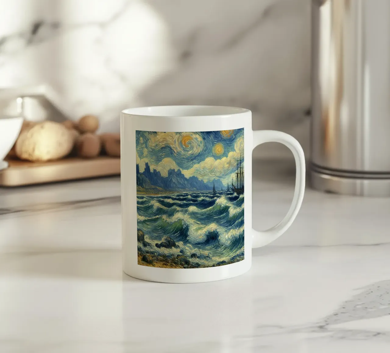 la barca navigava su grandi onde tazza in ceramica da Piper Shop Oke