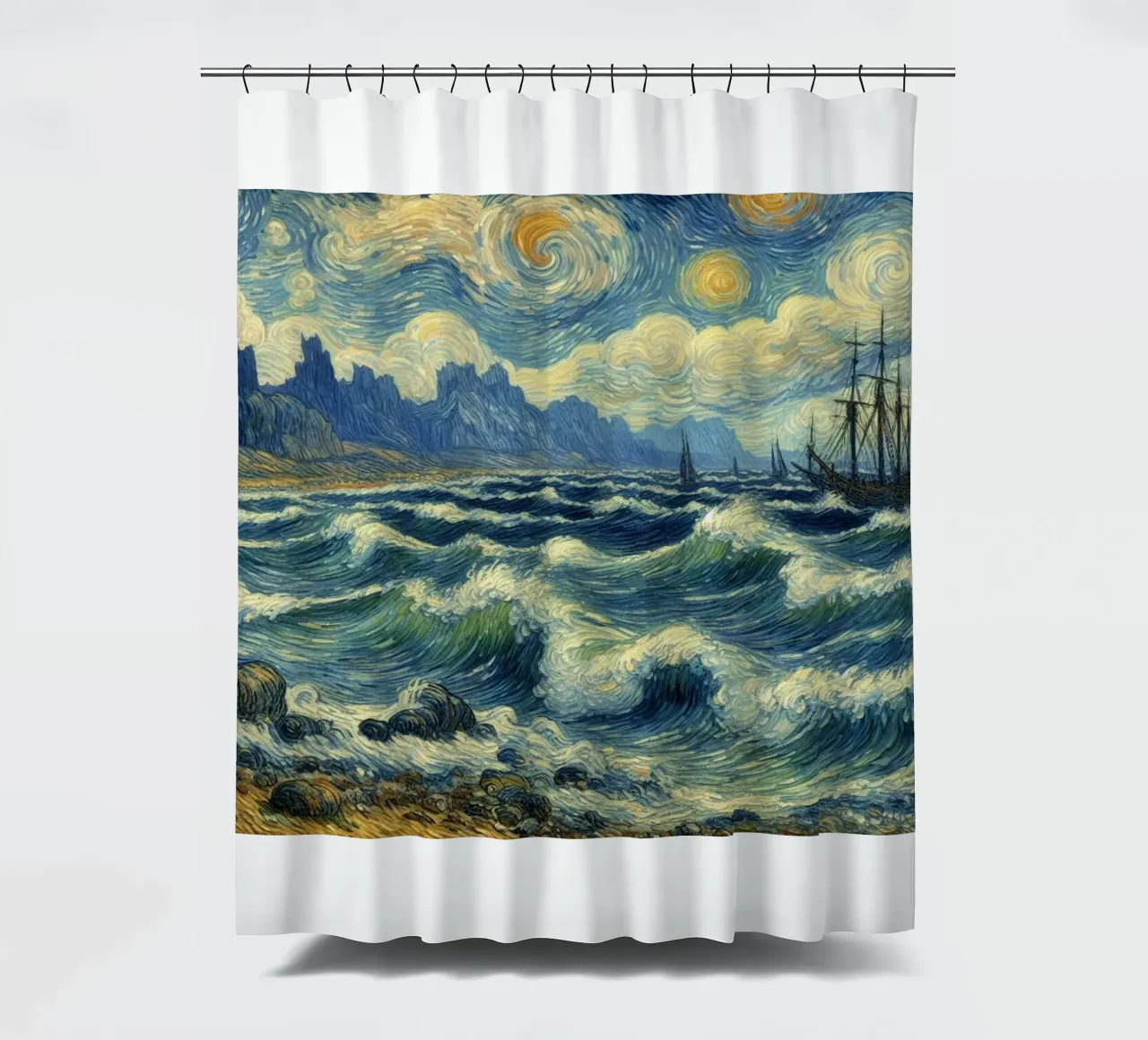 the boat sailed on big waves shower curtain by Piper Shop Oke
