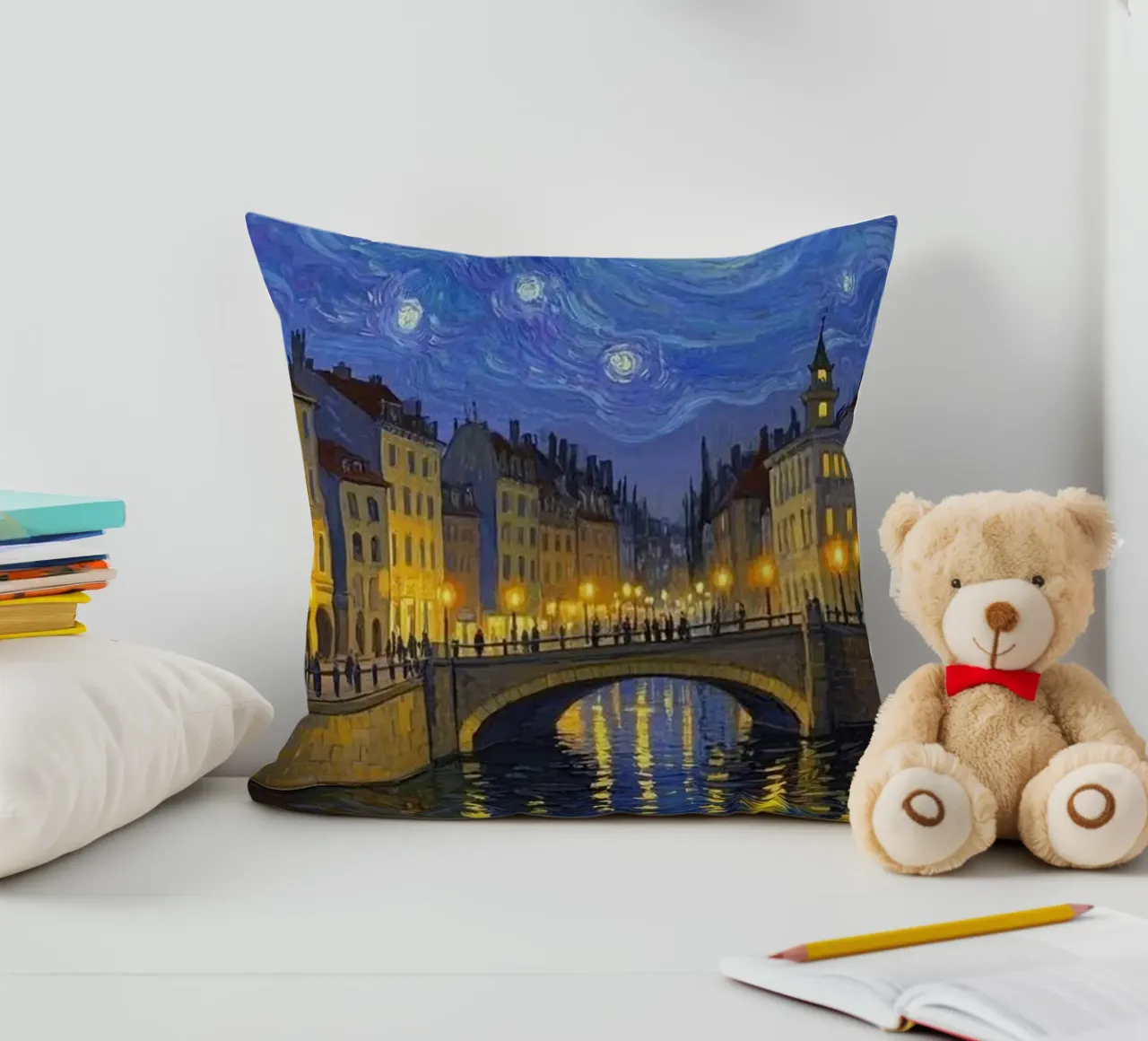 Vista sul fiume in una notte stellata cuscino da Piper Shop Oke