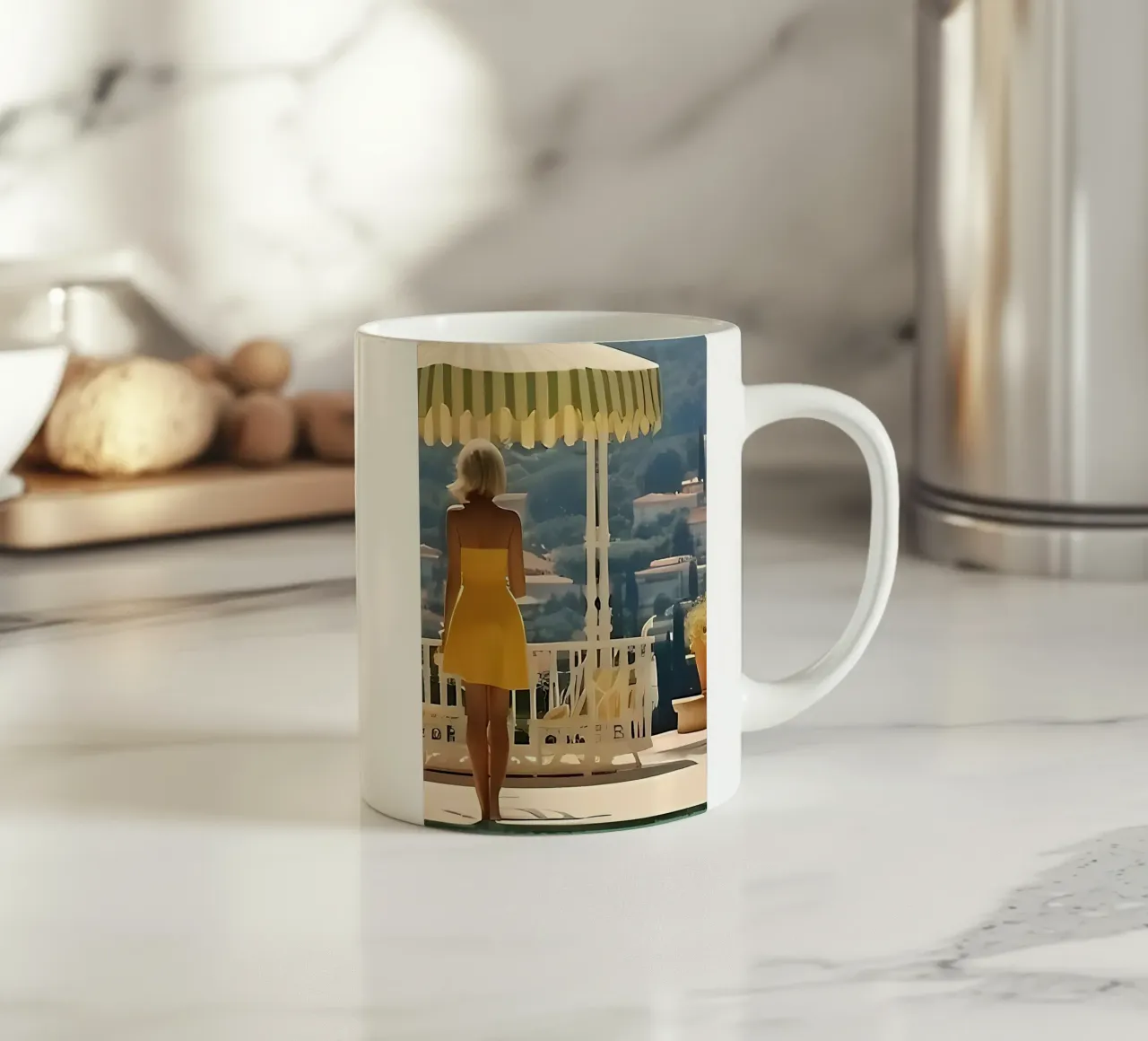 Donna in abito giallo tazza in ceramica da jason shop