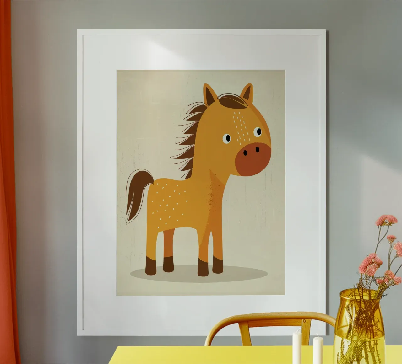 Lindo caballo de dibujos animados de pie sobre un fondo claro poster de DesignDoodle