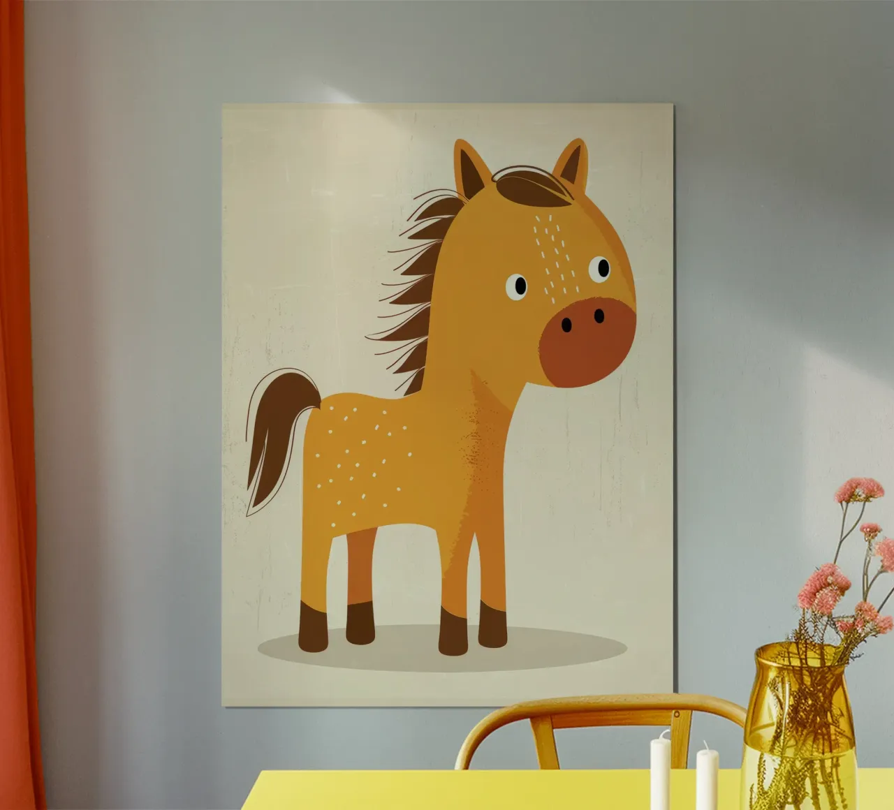 Lindo caballo de dibujos animados de pie sobre un fondo claro poster de DesignDoodle