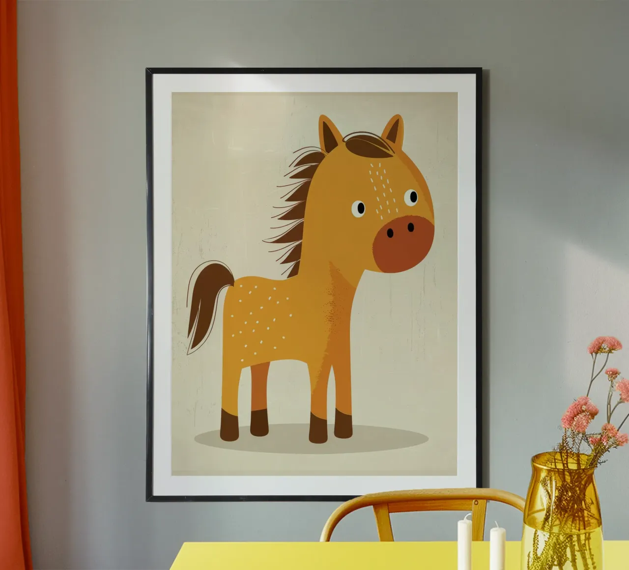 Lindo caballo de dibujos animados de pie sobre un fondo claro poster de DesignDoodle