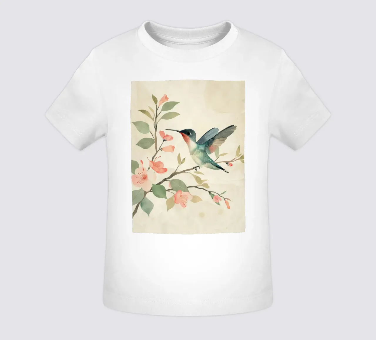 Colibrì appollaiato su un ramo in fiore con una delicata colorazione rosa maglietta neonato da DesignDoodle
