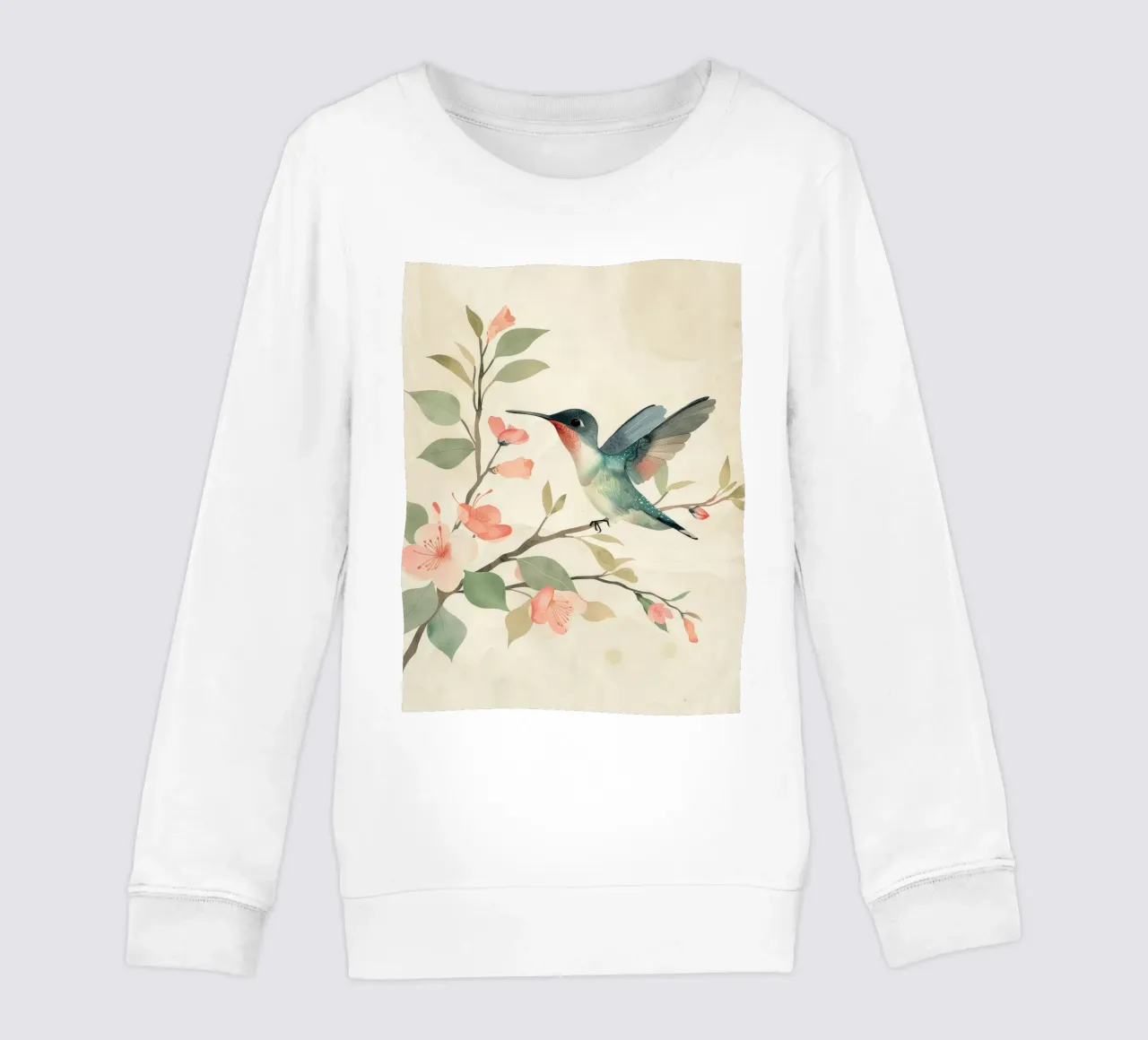 Colibrì appollaiato su un ramo in fiore con una delicata colorazione rosa felpa bambino da DesignDoodle