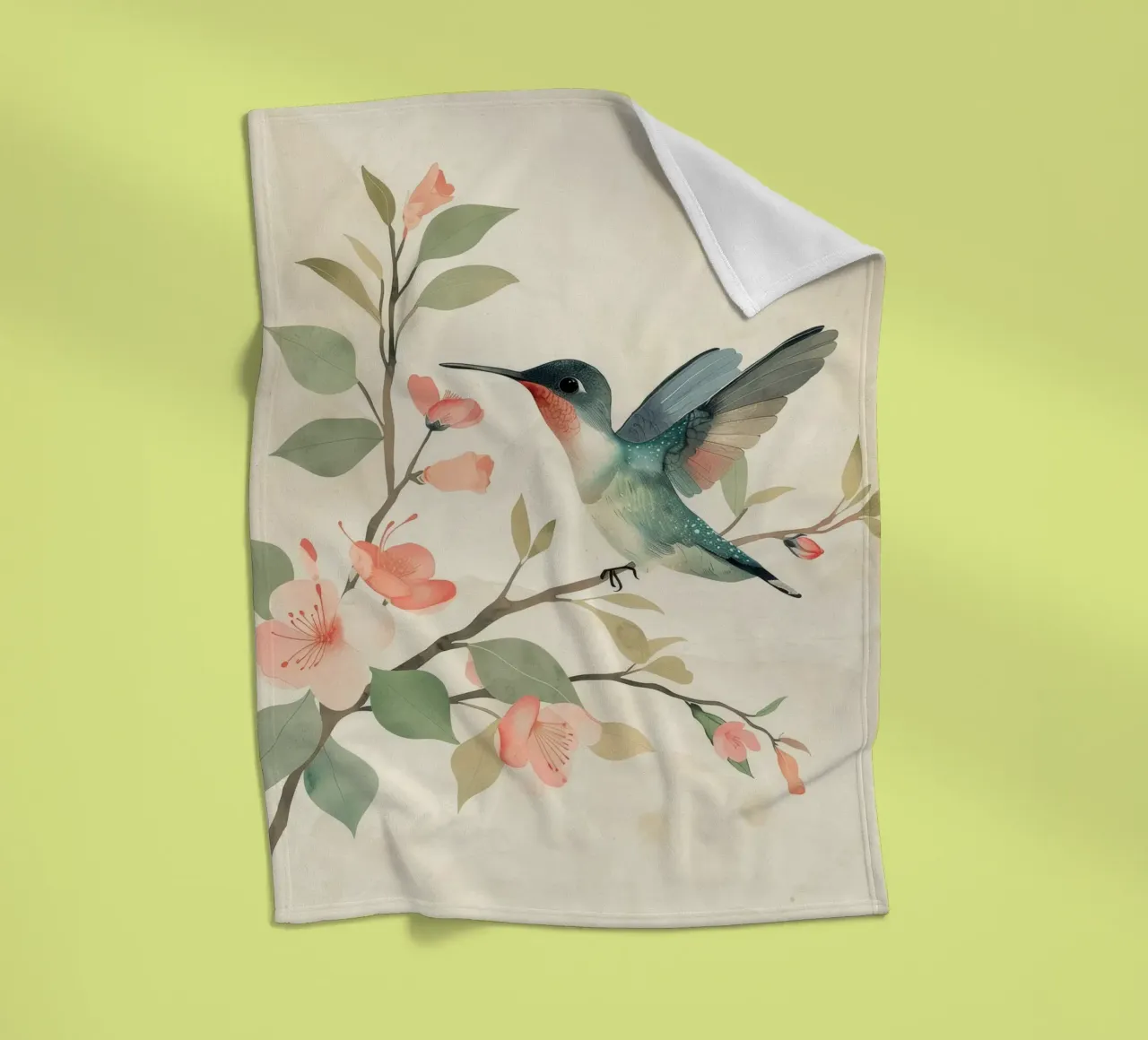 Kolibri auf einem blühenden Zweig mit zartem Rosa Fleecedecke von DesignDoodle