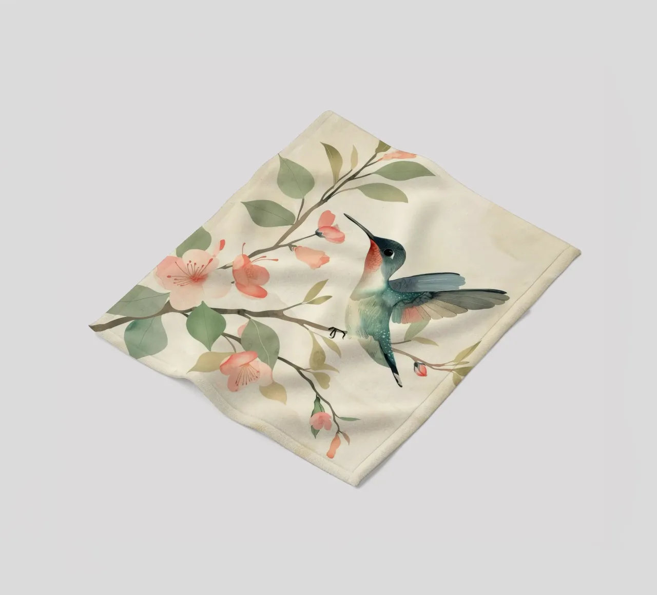 Kolibri auf einem blühenden Zweig mit zartem Rosa Fleecedecke von DesignDoodle