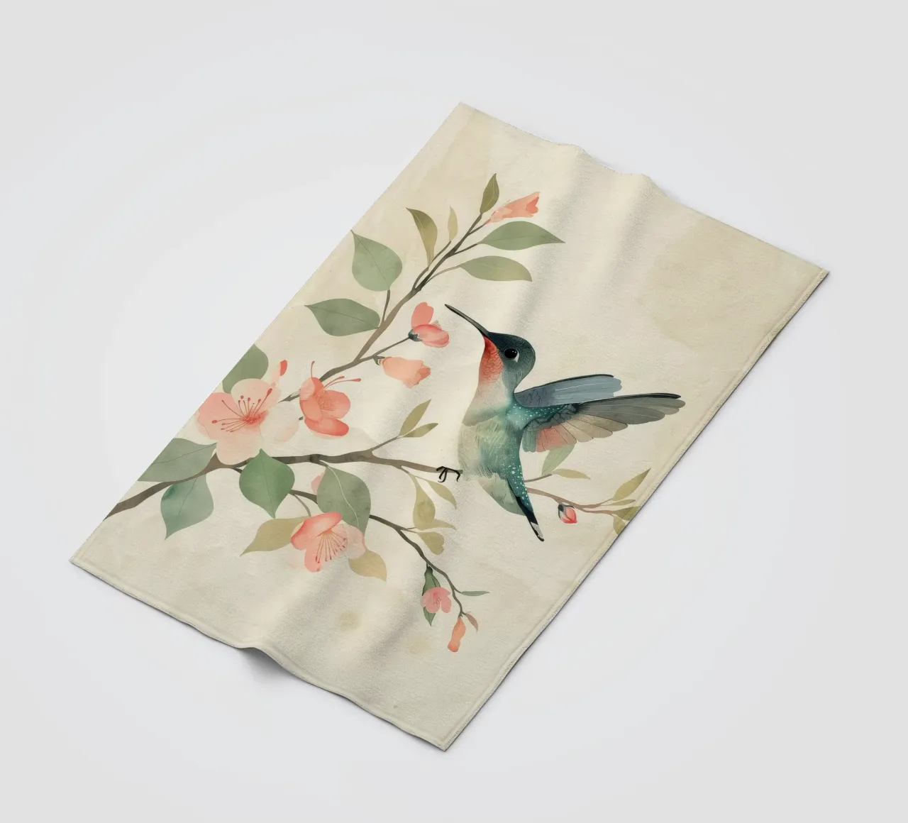 Kolibri auf einem blühenden Zweig mit zartem Rosa Fleecedecke von DesignDoodle