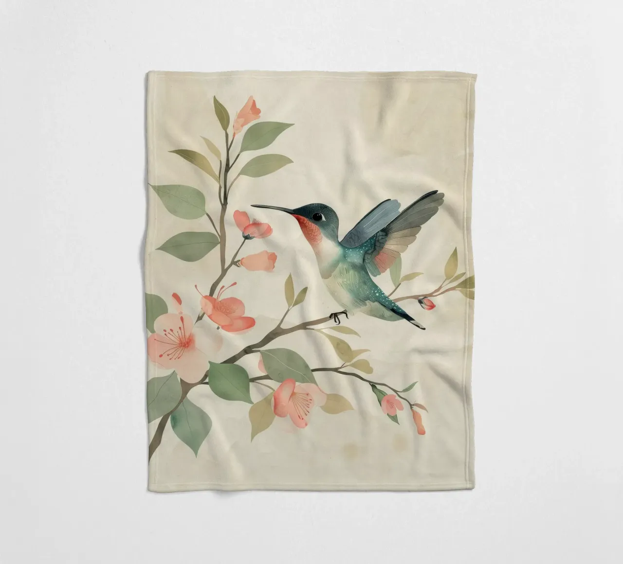 Kolibri auf einem blühenden Zweig mit zartem Rosa Fleecedecke von DesignDoodle
