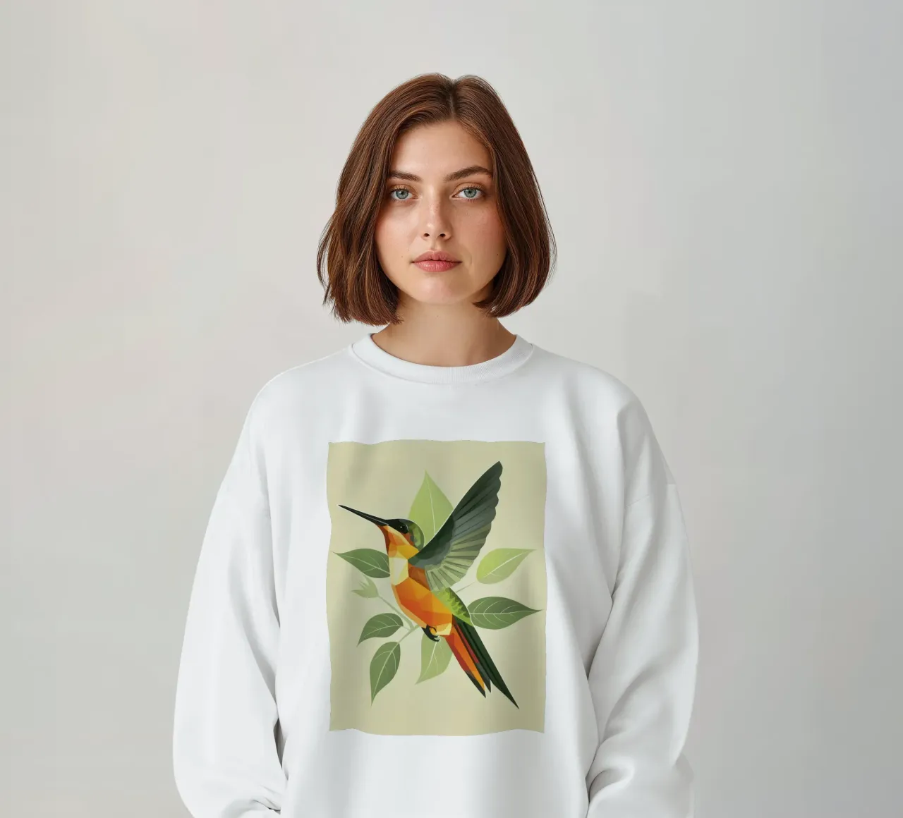 colibrì in volo con foglie verdi felpa da DesignDoodle