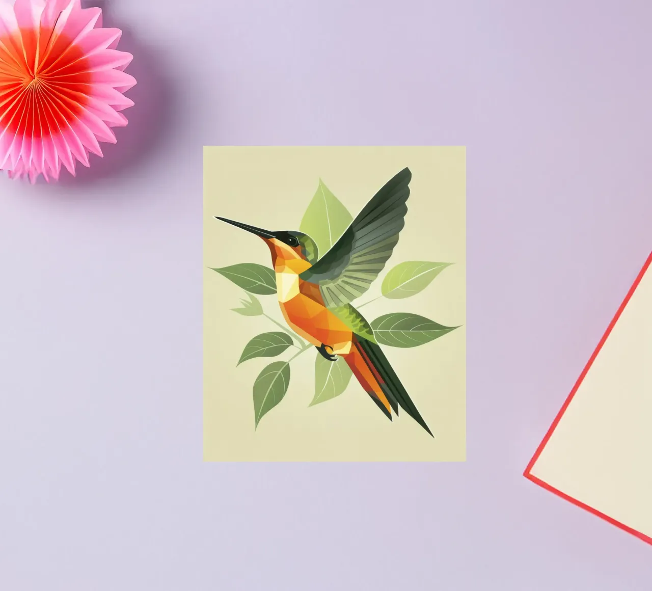 hummingbird in mid-flight with green leaves sticker by DesignDoodle
