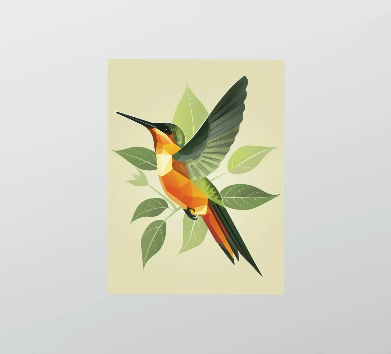 hummingbird in mid-flight with green leaves sticker by DesignDoodle