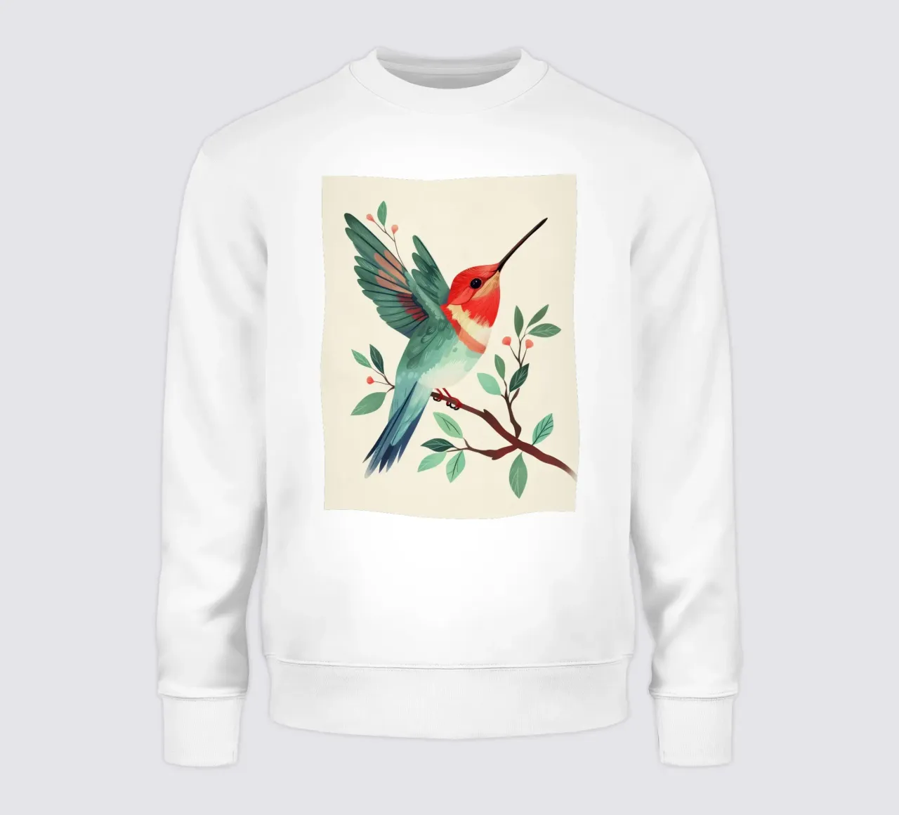 Colibrì colorato appollaiato su un ramo con foglie felpa da DesignDoodle
