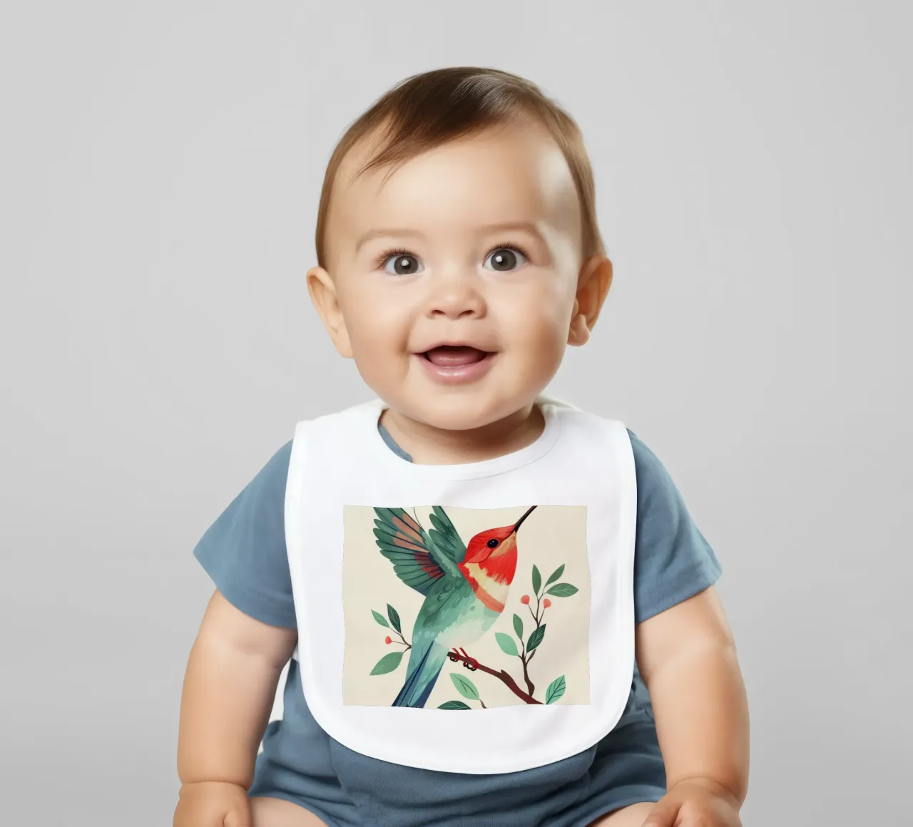 Bunter Kolibri auf einem Zweig mit Blättern sitzend Babylätzchen von DesignDoodle
