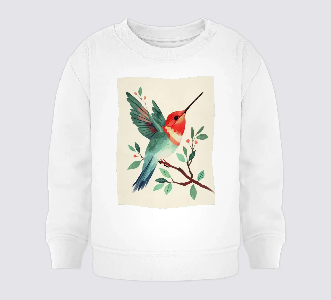 Colibrì colorato appollaiato su un ramo con foglie felpa neonato da DesignDoodle