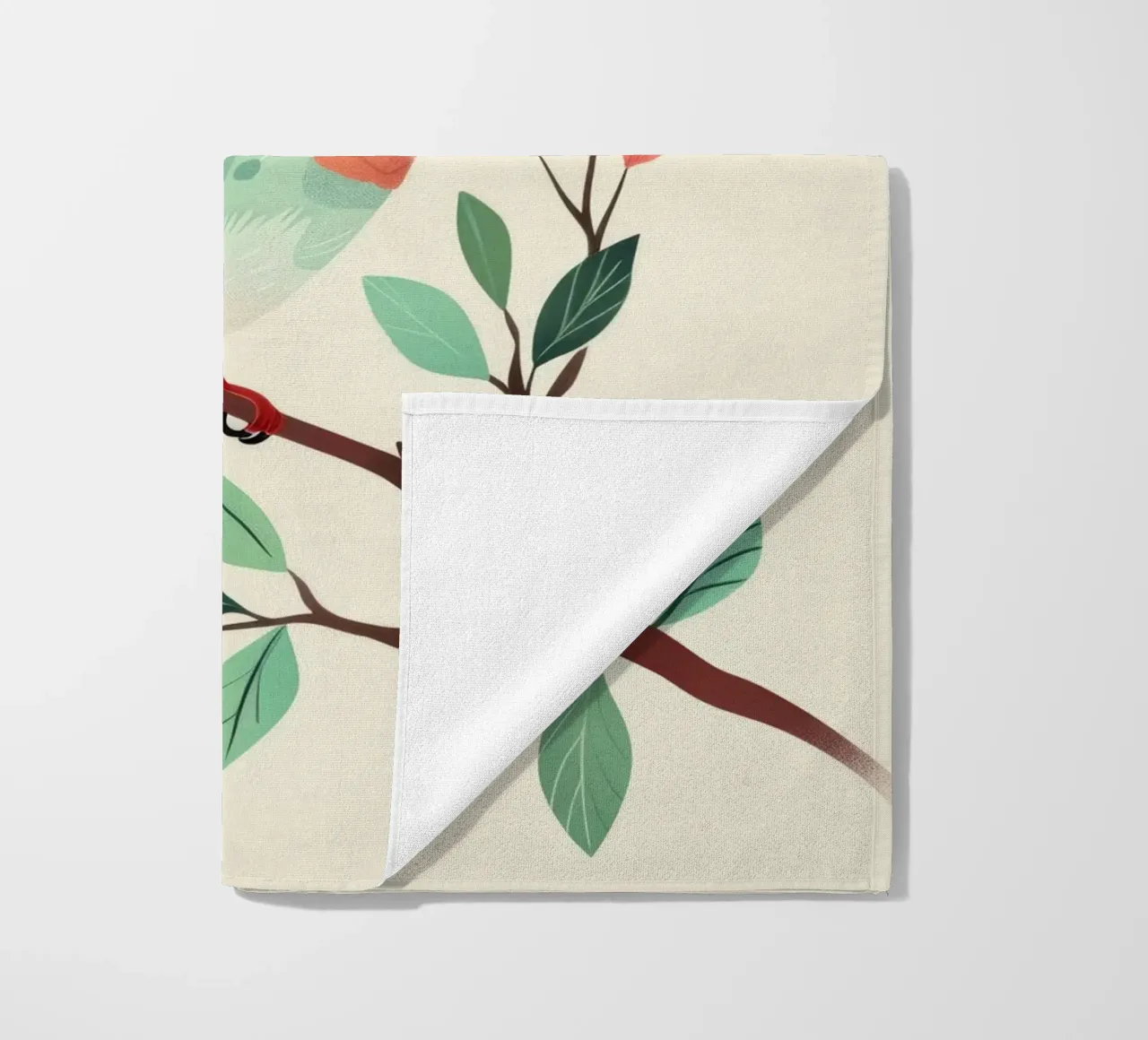 Colibrì colorato appollaiato su un ramo con foglie telo mare da DesignDoodle