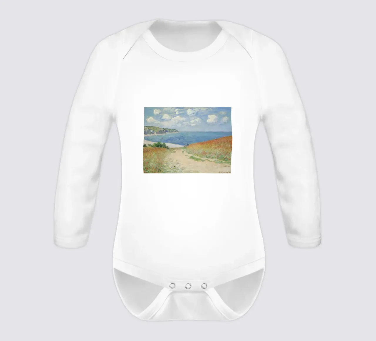 a road leading through wheat fields to cliffs and the sea long-sleeve baby romper by SMG Store