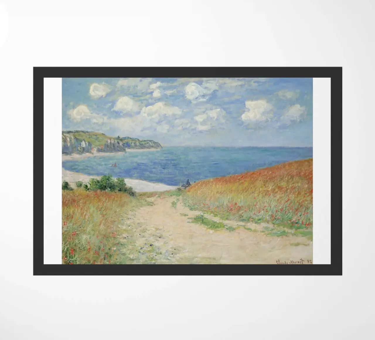 a road leading through wheat fields to cliffs and the sea doormat by SMG Store