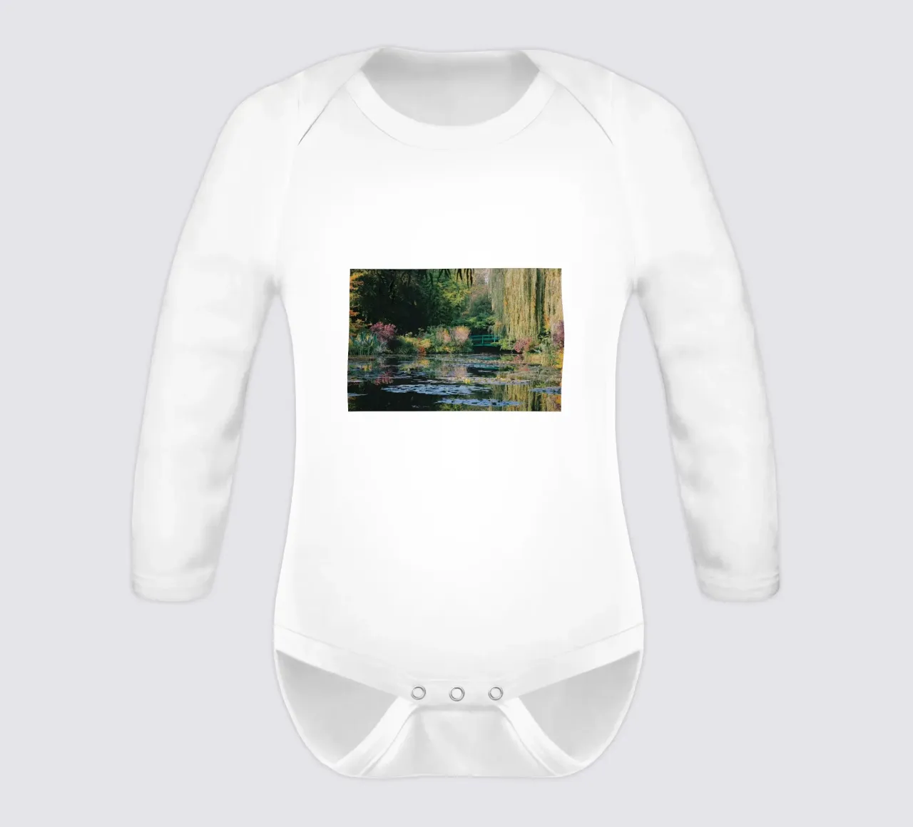 lotus pond with curved bridge long-sleeve baby romper by SMG Store
