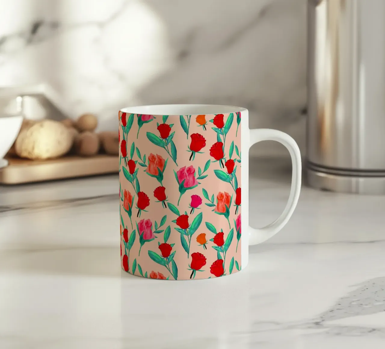 Stampa bocciolo di rosa Fiore di pesco tazza in ceramica da SilverPegasus