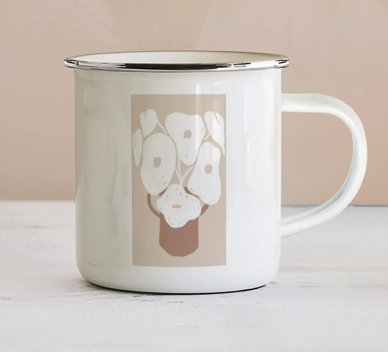 Vaso floreale bianco minimalista tazza in smalto da Melloi Art Print