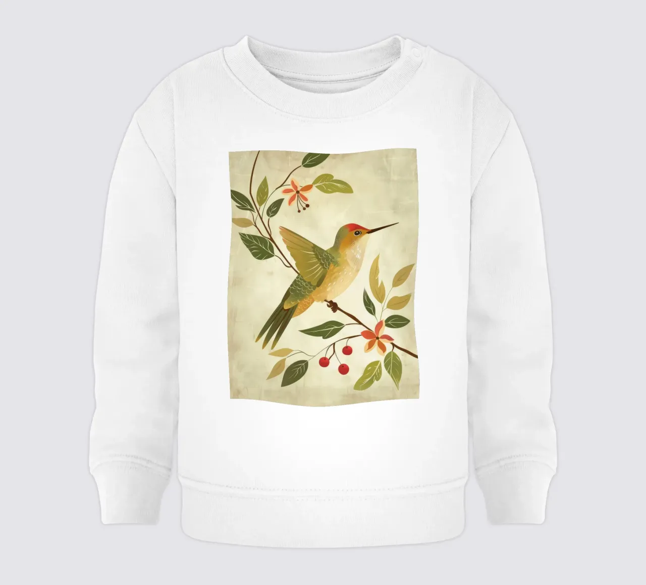 Colibrì appollaiato su un ramo con foglie e fiori felpa neonato da DesignDoodle