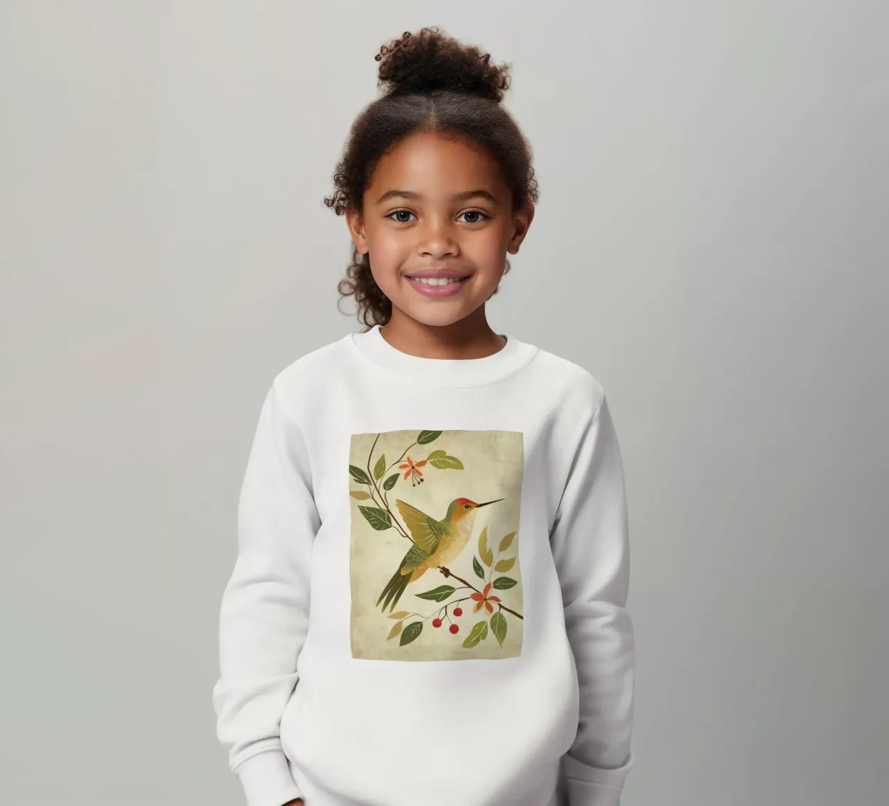 Colibrì appollaiato su un ramo con foglie e fiori felpa bambino da DesignDoodle