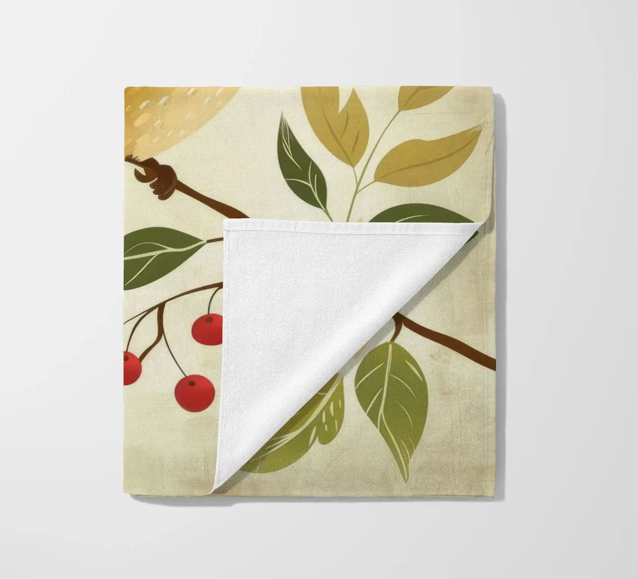Colibrì appollaiato su un ramo con foglie e fiori telo mare da DesignDoodle