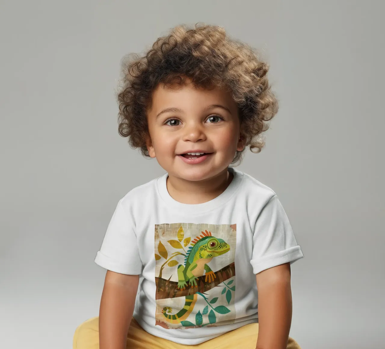 Lizard resting on a branch surrounded by leaves in a stylize baby t-shirt by DesignDoodle