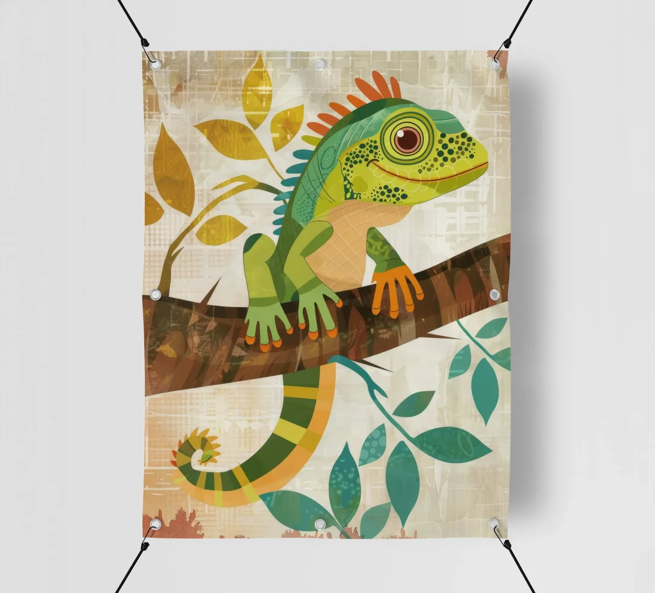 Lizard resting on a branch surrounded by leaves in a stylize pvc cover by DesignDoodle