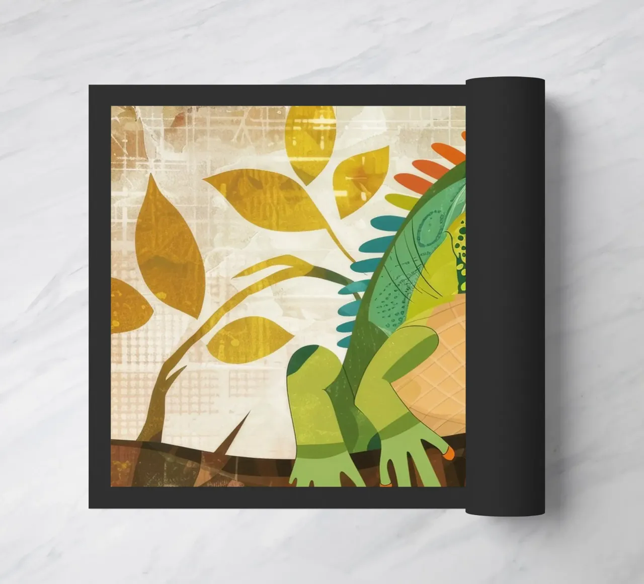 Lizard resting on a branch surrounded by leaves in a stylize doormat by DesignDoodle