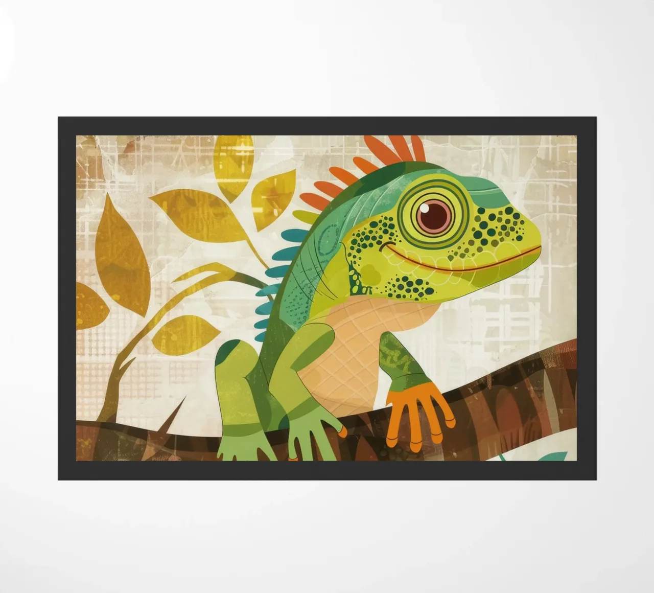 Lizard resting on a branch surrounded by leaves in a stylize doormat by DesignDoodle