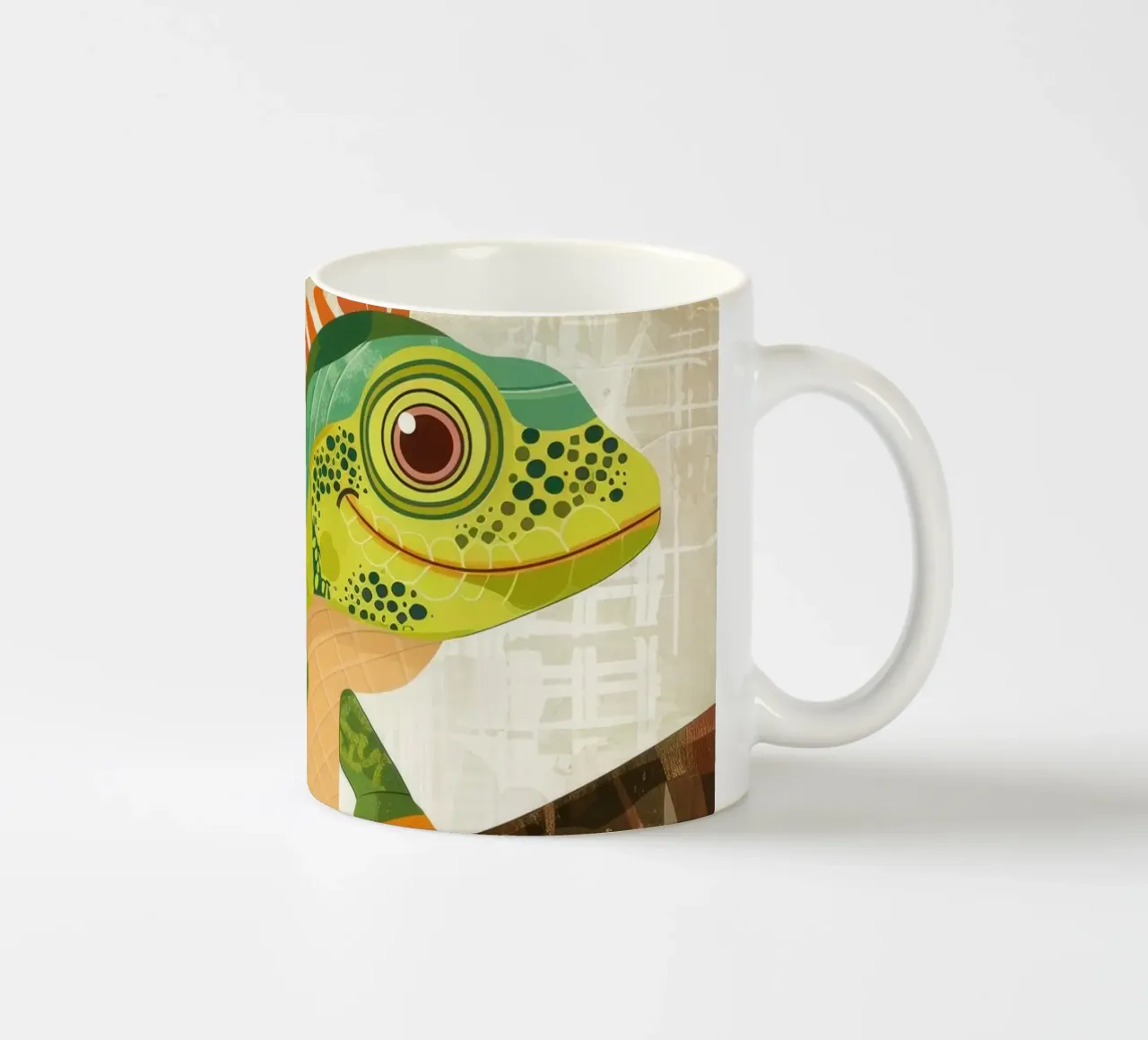 Lizard resting on a branch surrounded by leaves in a stylize ceramic mug by DesignDoodle