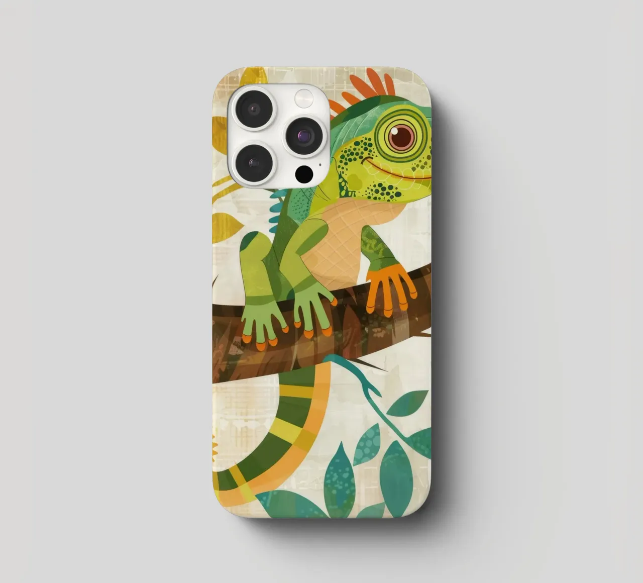 Lizard resting on a branch surrounded by leaves in a stylize iphone case by DesignDoodle