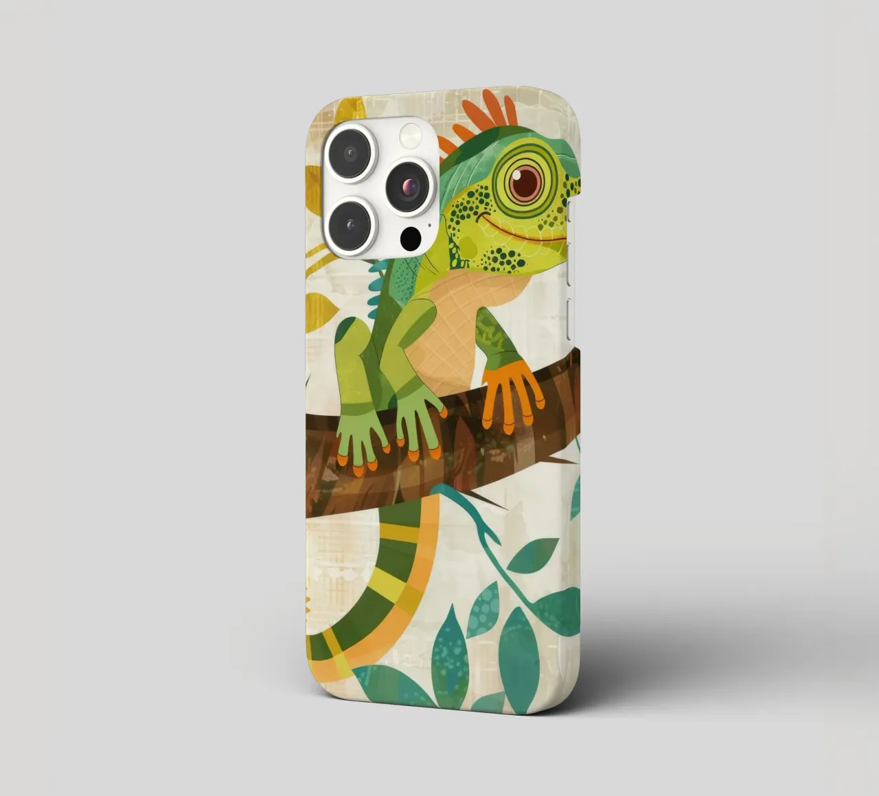 Lizard resting on a branch surrounded by leaves in a stylize iphone case by DesignDoodle