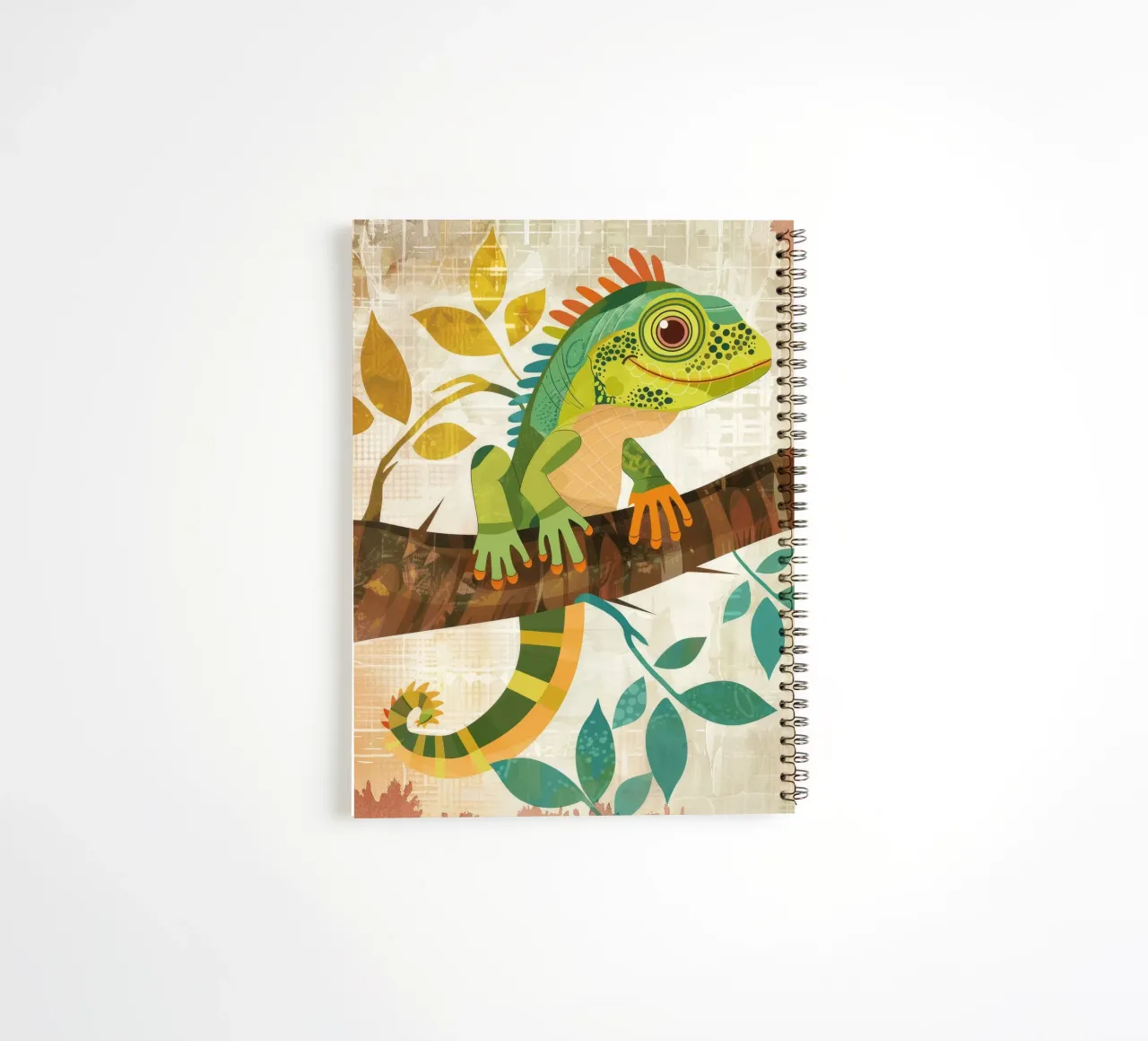 Lizard resting on a branch surrounded by leaves in a stylize spiral notebook by DesignDoodle
