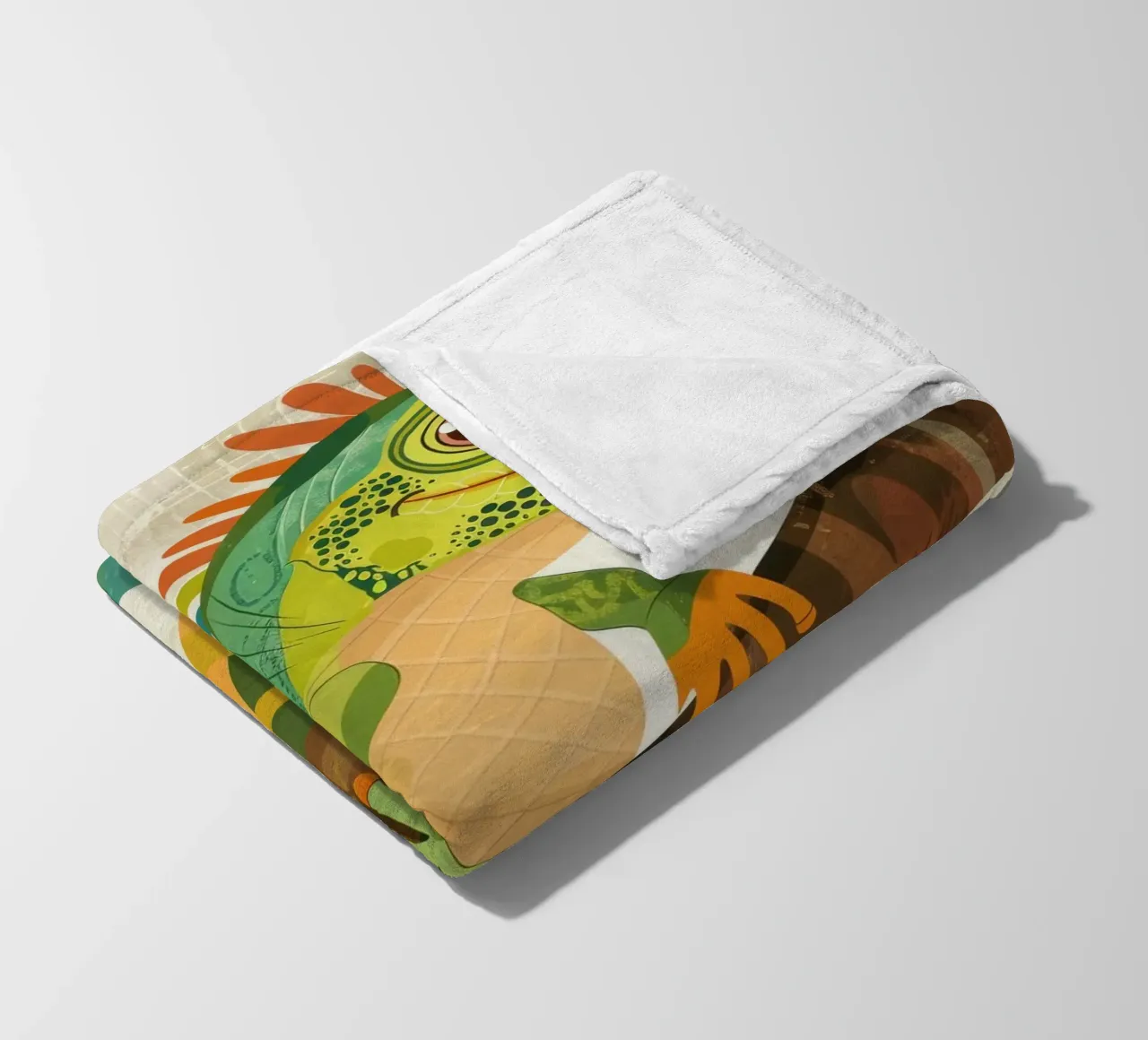 Lizard resting on a branch surrounded by leaves in a stylize fleece blanket by DesignDoodle