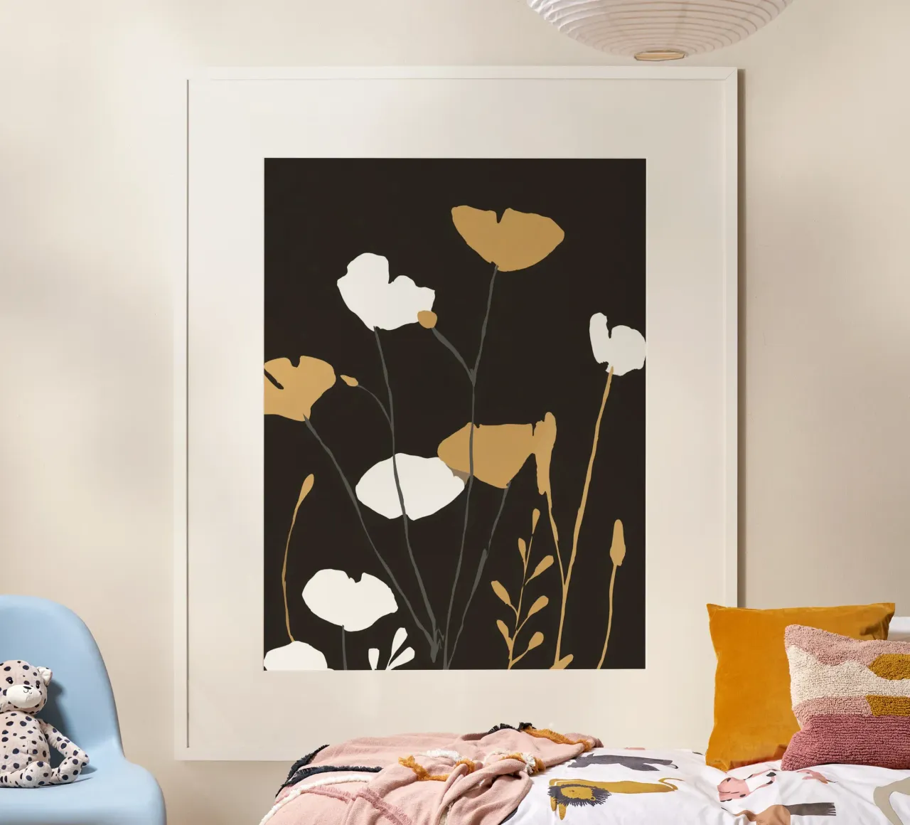 Papaveri d'ombra poster con telaio in legno da Seed & Signal