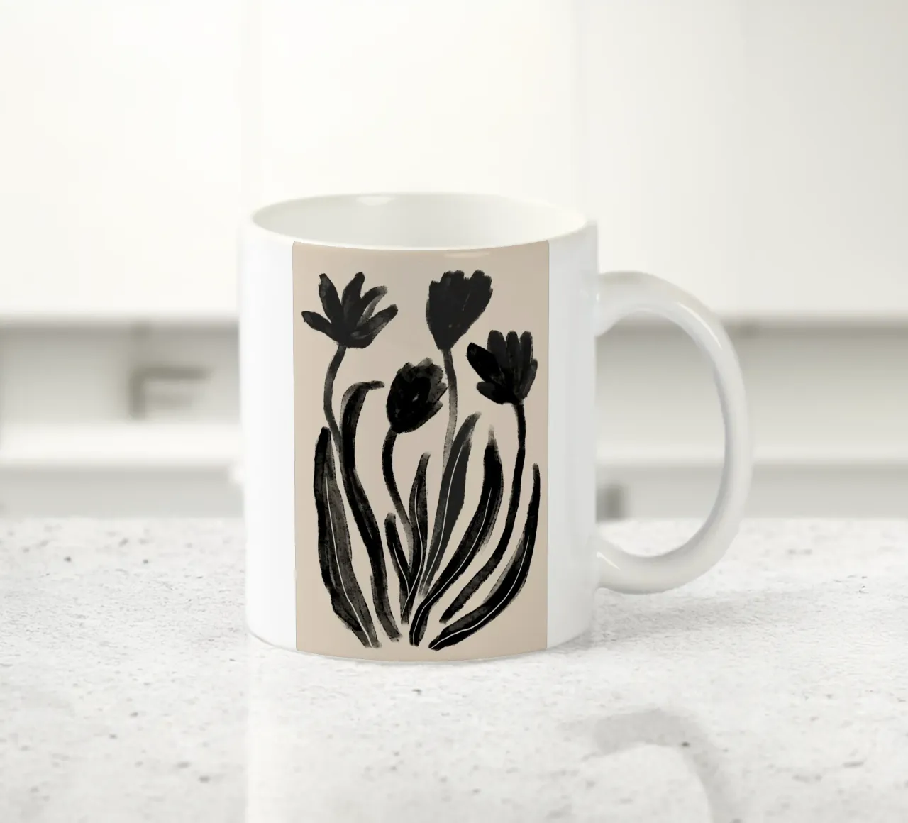 Astratto nero floreale botanico tazza in ceramica da Melloi Art Print